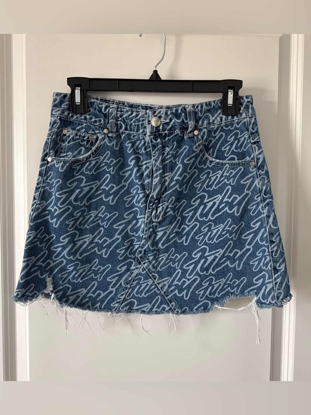 Forever 21 Blue Denim Logo Print Mini Skirt